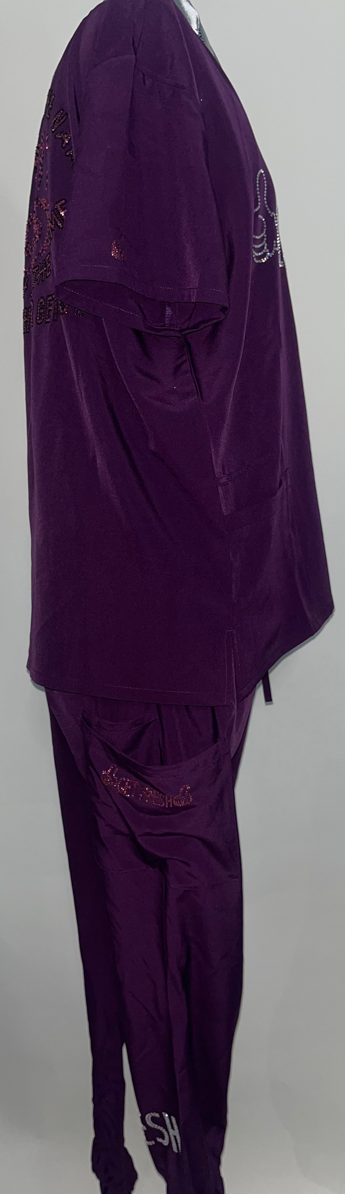 GET FRESH OR GET LOST Two Piece Scrubs With Clear And Pink Rhinestones