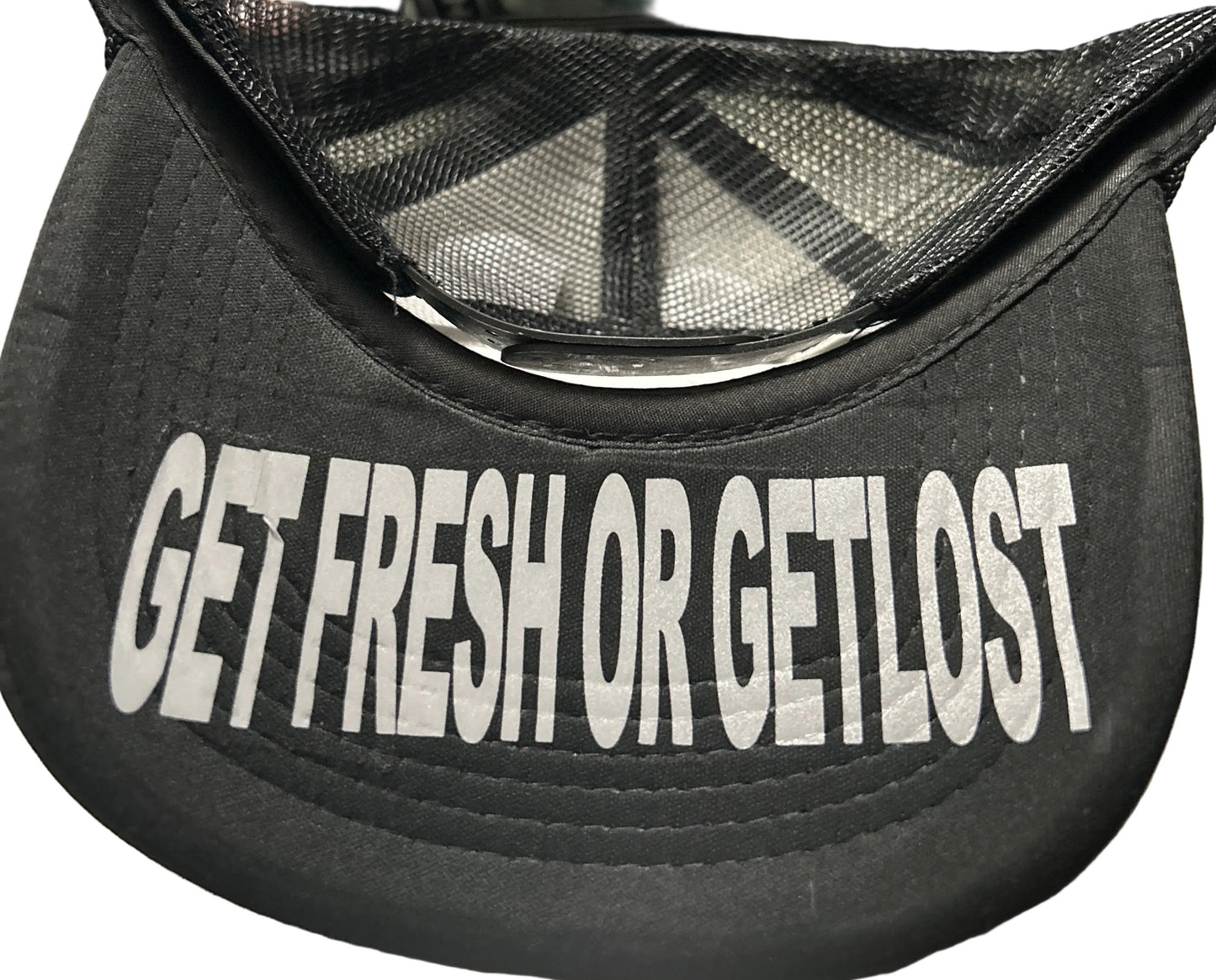 Black GET FRESH OR GET LOST Hat With Pink Rhinestone Embroidery