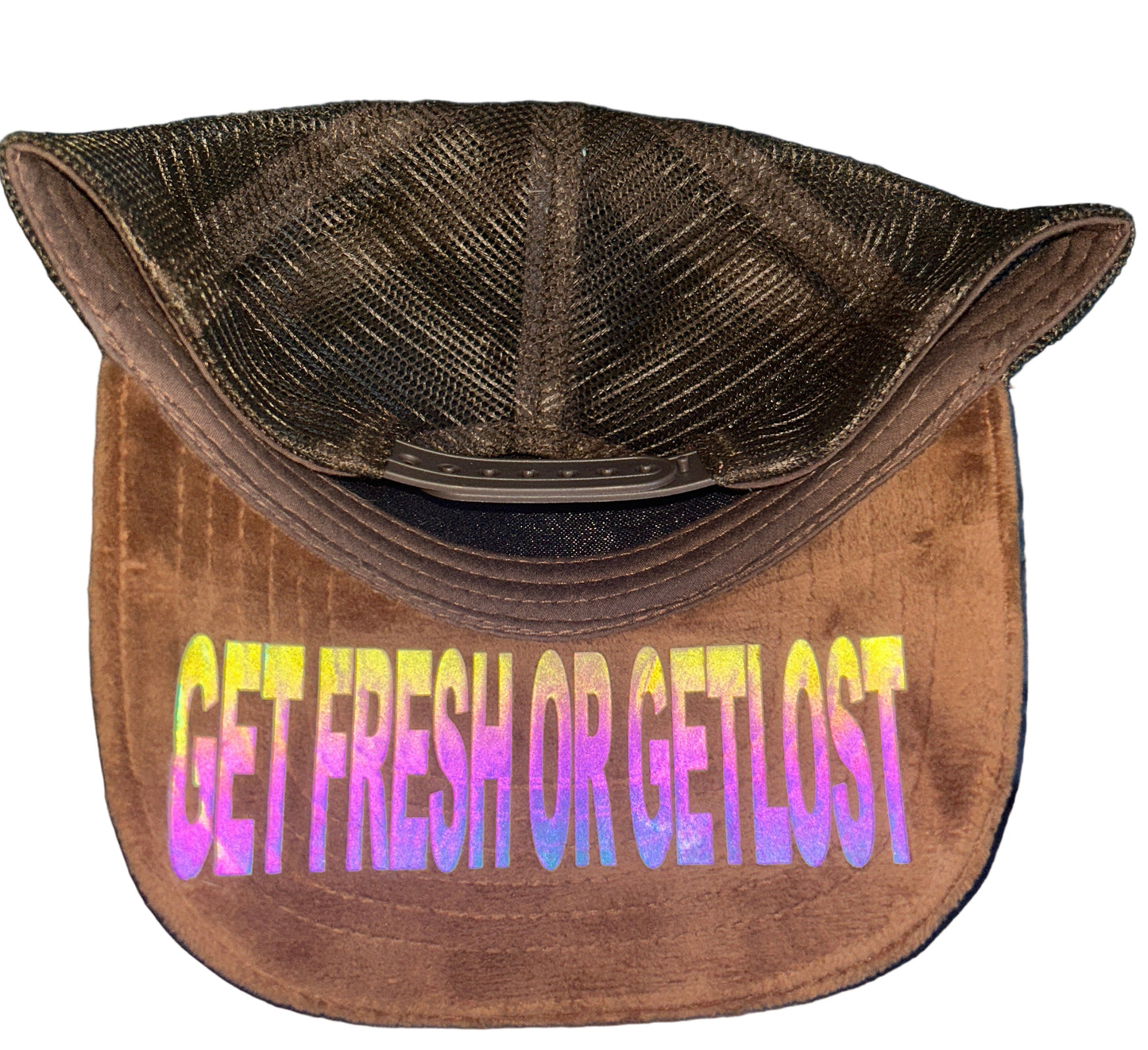 Brown GET FRESH OR GET LOST Hat With Colored Reflector
