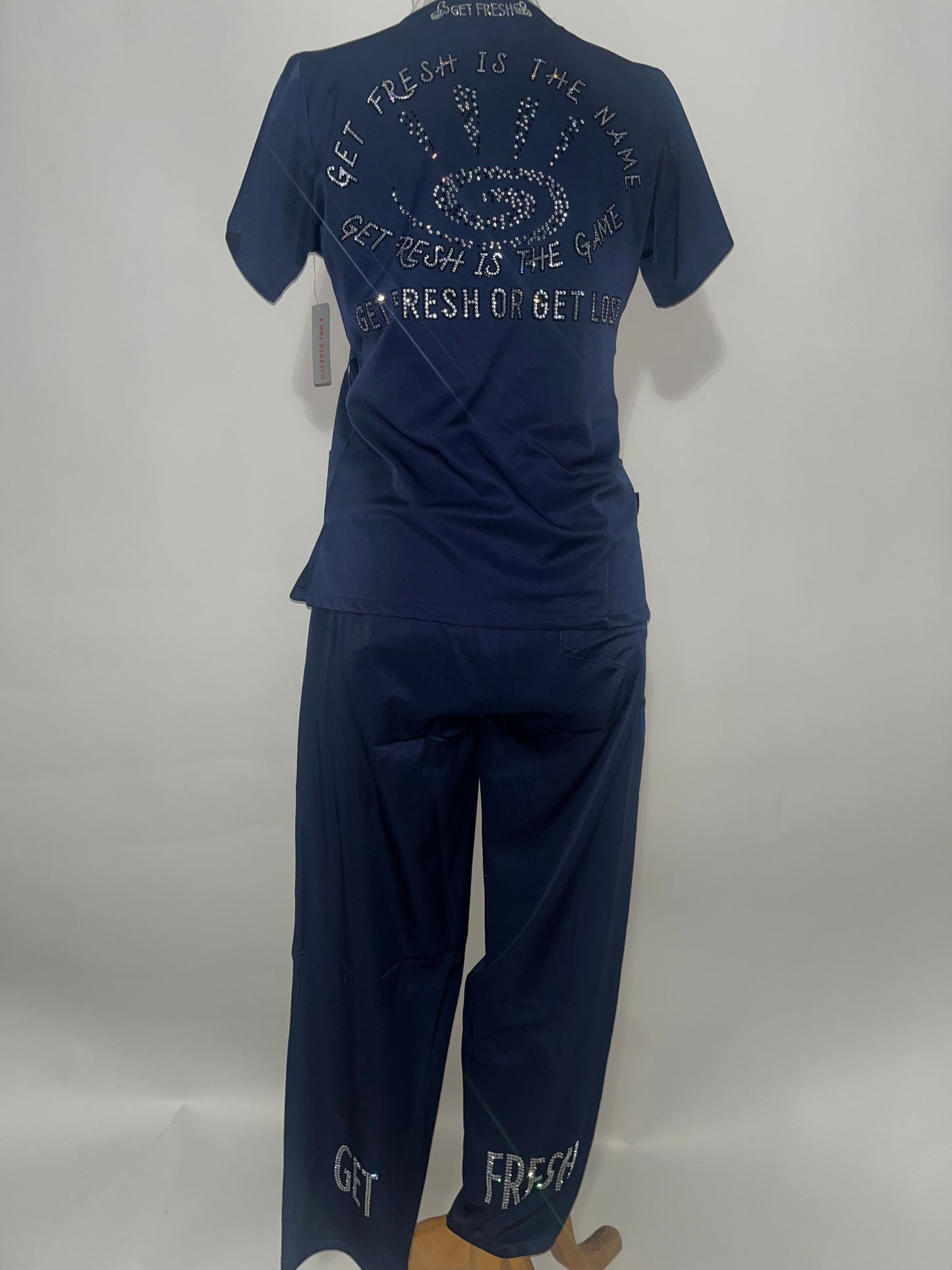 GET FRESH OR GET LOST Two Piece Rhinestone Scrubs