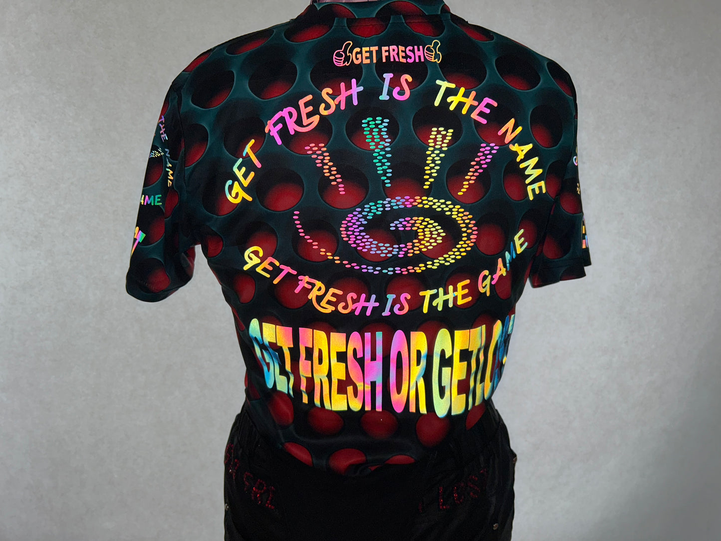 Black GETFRESH OR GETLOST Jumper With Red Rhinestone Embroidery