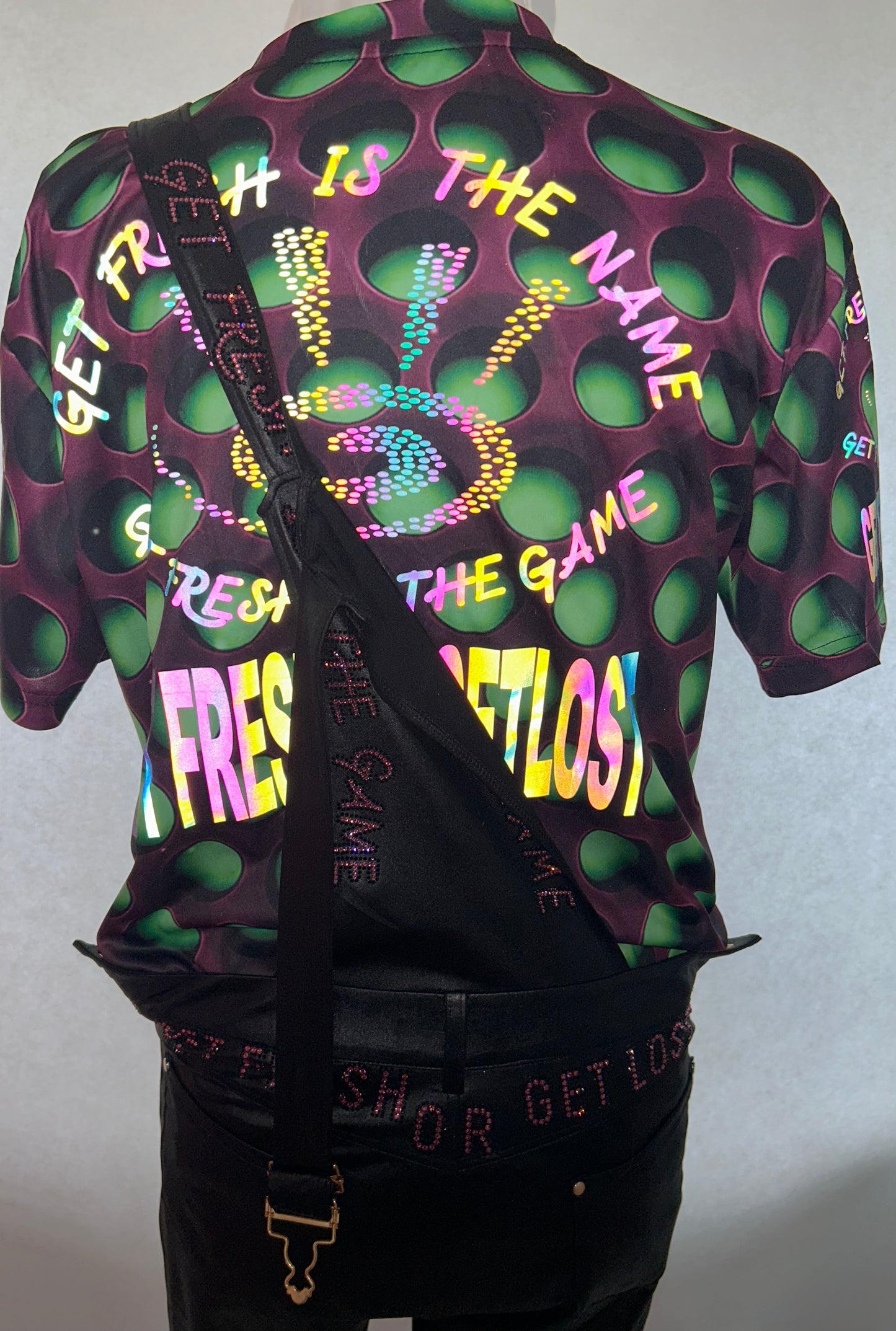 Black GET FRESH OR GET LOST Jumper With Pink Rhinestone Embroidery