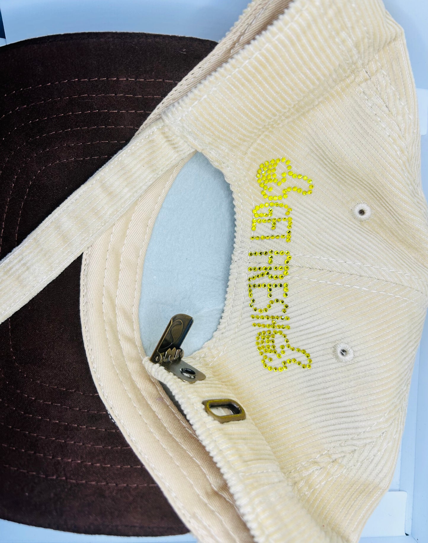 Cream & Brown GET FRESH OR GET LOST Dad Hats With Yellow Rhinestone Embroidery