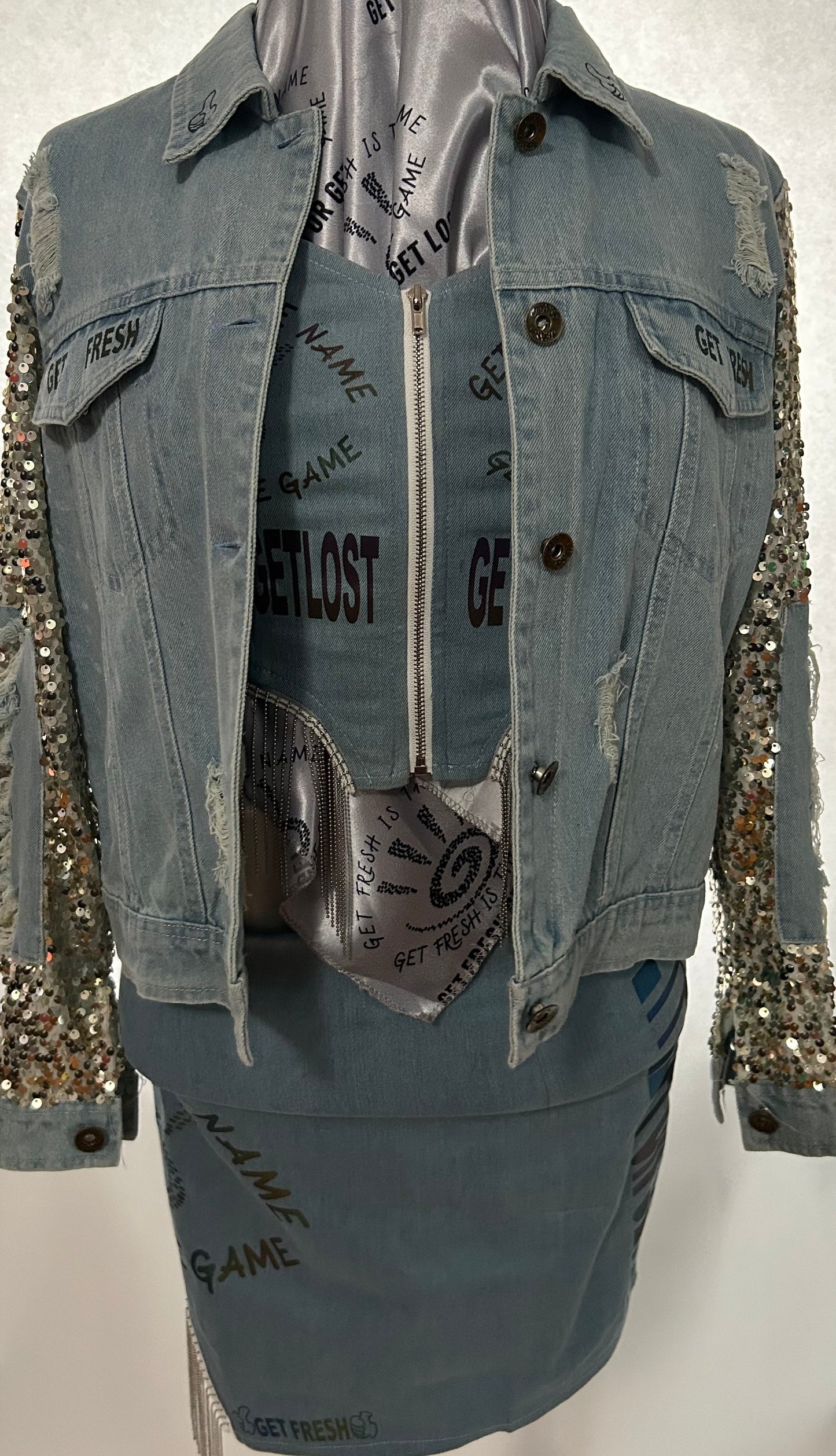 Three Piece GET FRESH OR GET LOST Jean Outfit Reflector