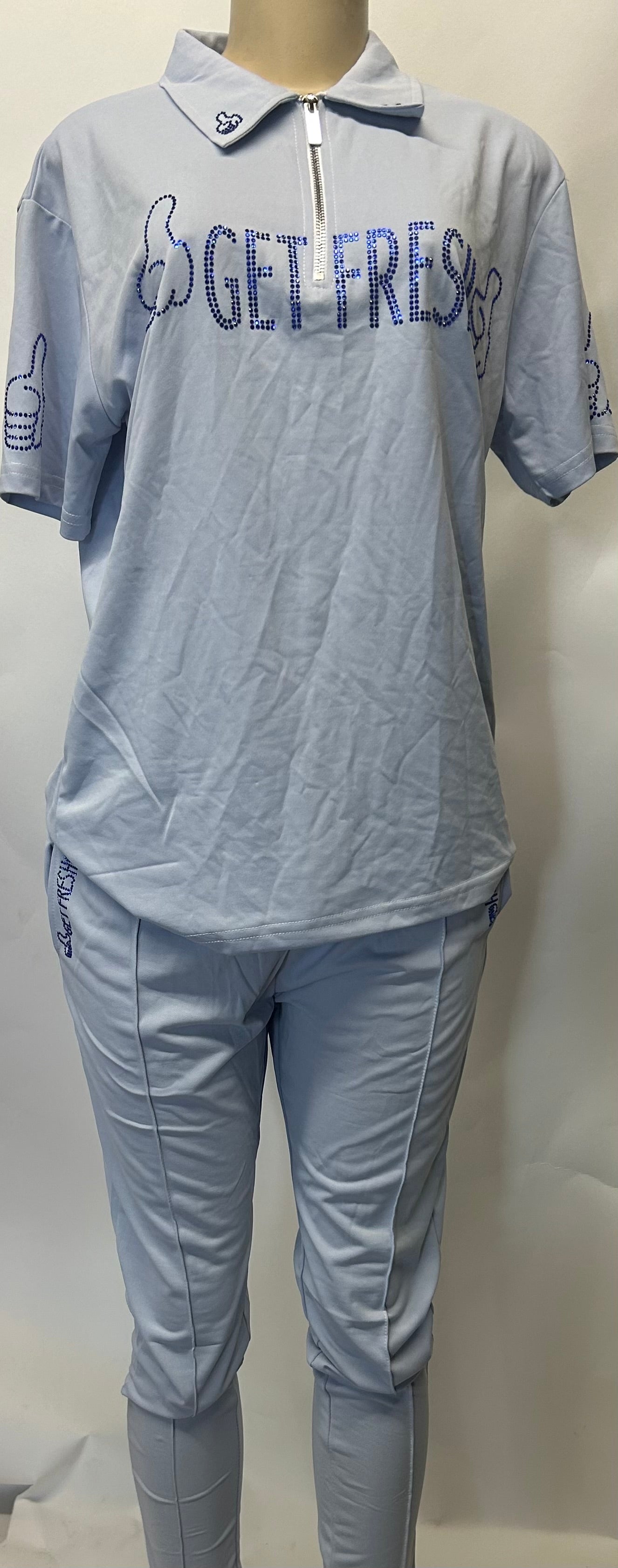 Light Blue GET FRESH OR GETLOST Two Piece Rhinestone Embroidery