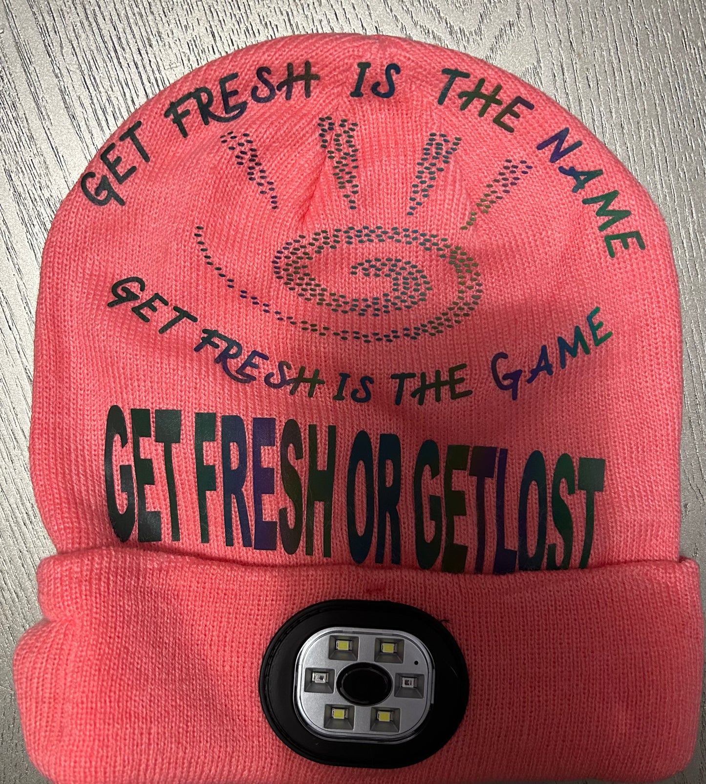 Pink GET FRESH OR GET LOST Winter Hat Reflector