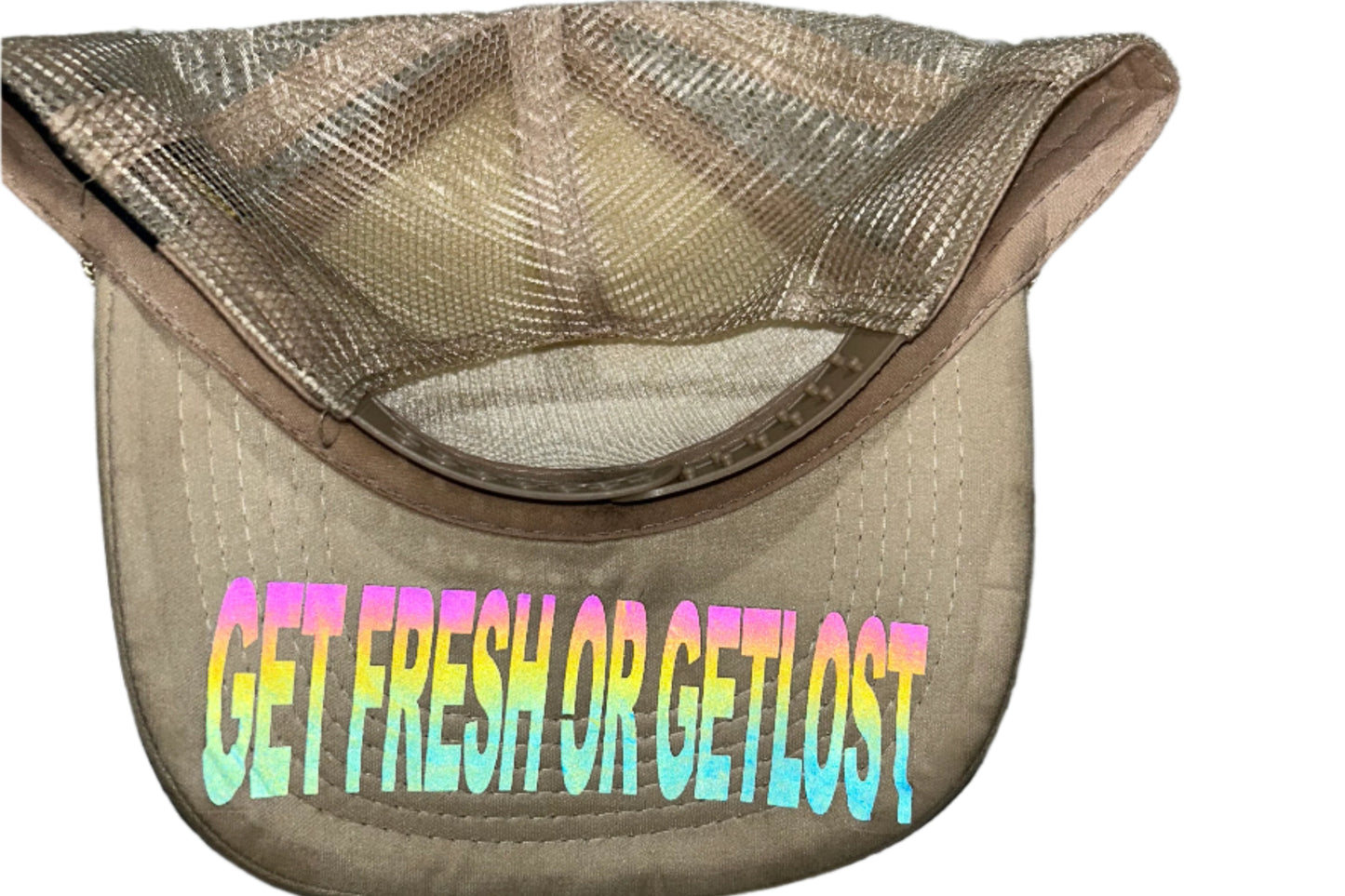 Cream GET FRESH OR GET LOST Hat With Black Rhinestone Embroidery
