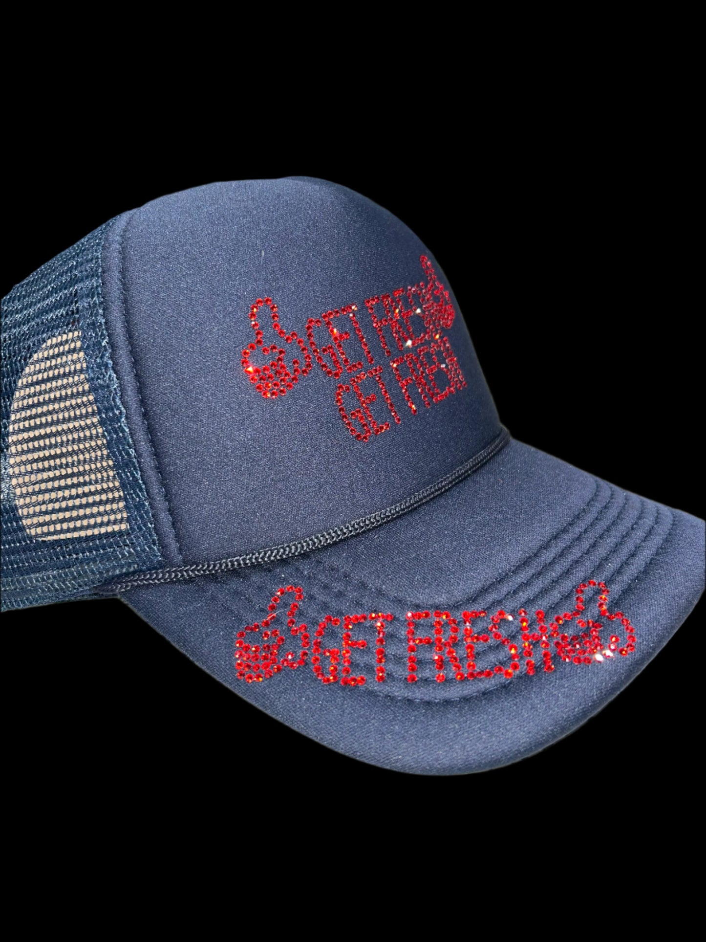 Dark Blue GET FRESH OR GET LOST Hat With Red Rhinestone Embroidery