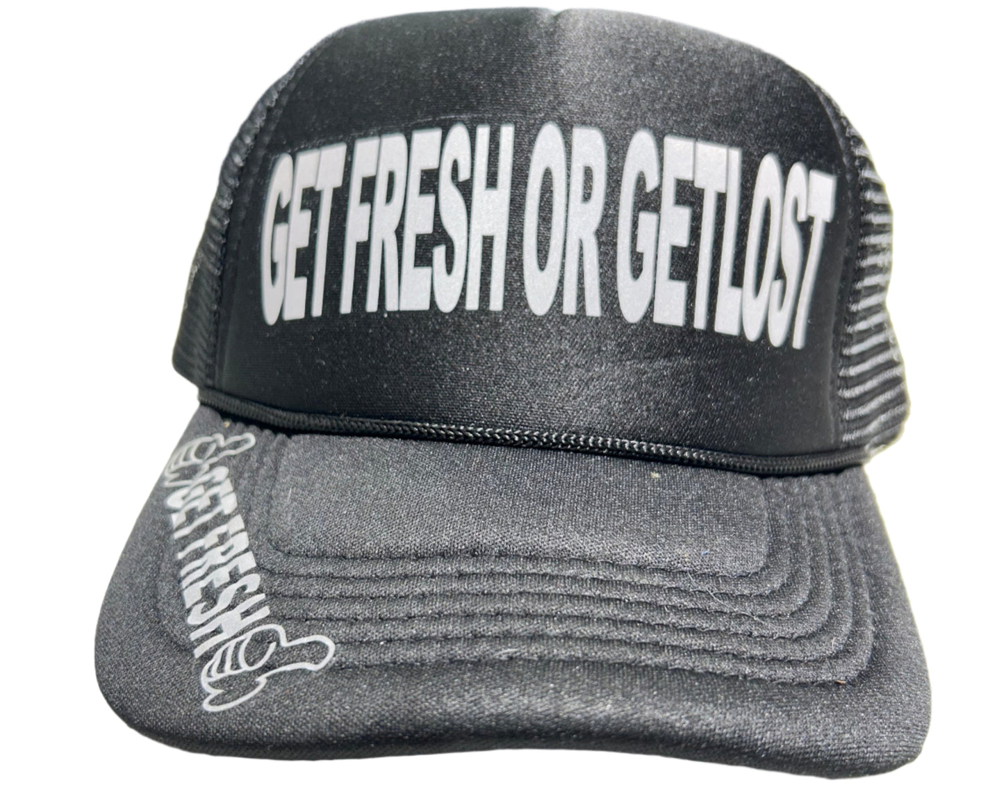 Black GET FRESH OR GET LOST Hat With Reflector