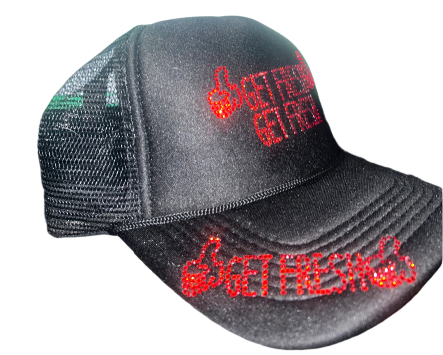 Black GET FRESH OR GET LOST Hat With Black Rhinestone Embroidery