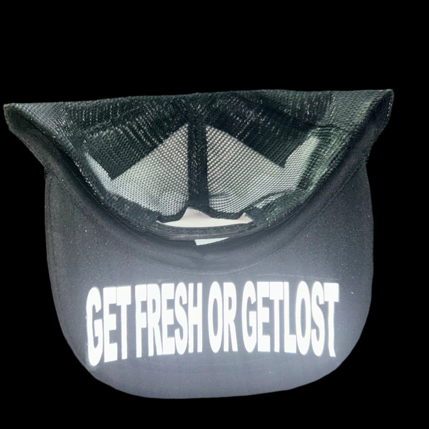 Black GET FRESH OR GET LOST Hat With Yellow Rhinestone Embroidery
