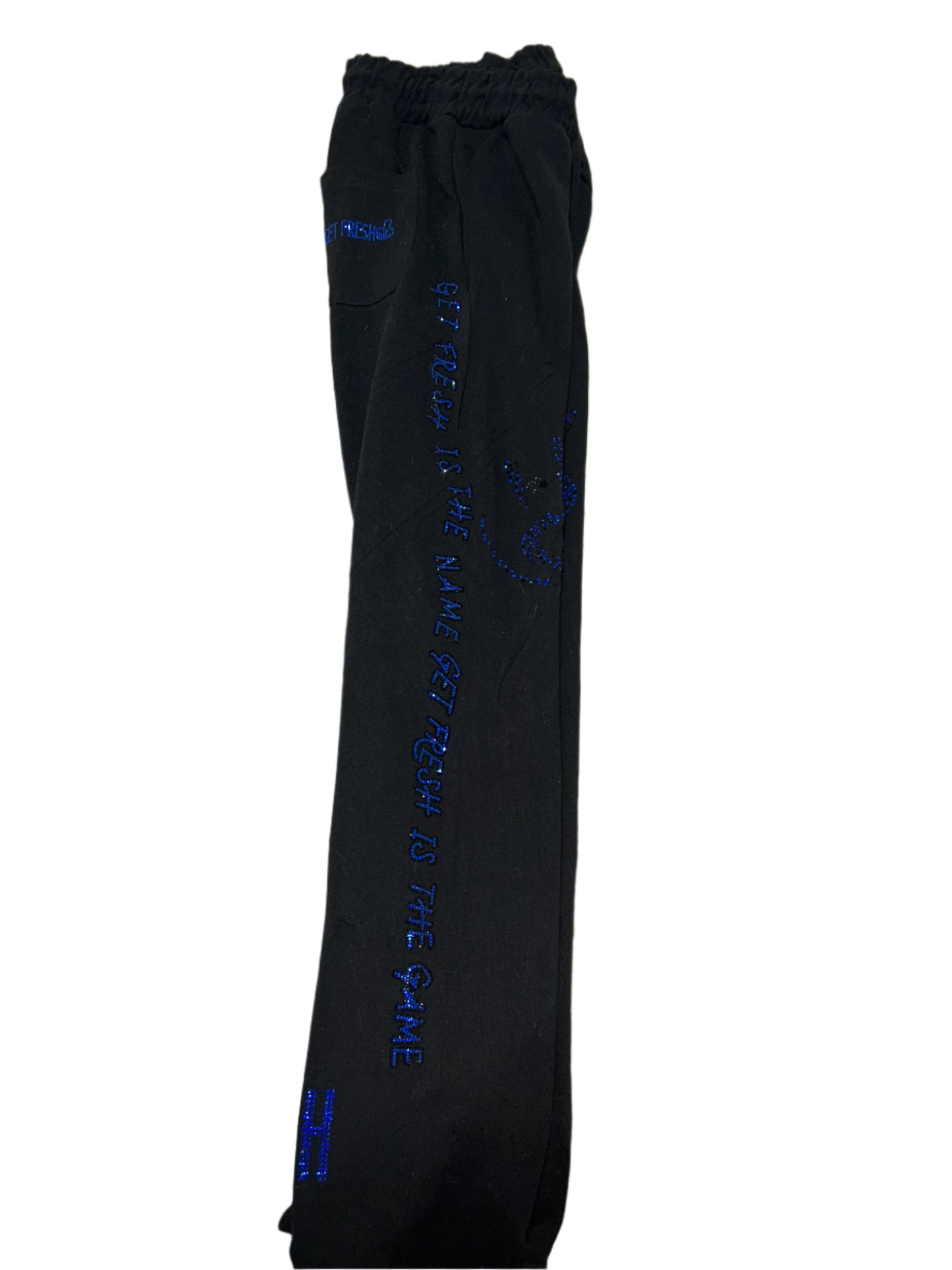 Black GET FRESH OR GET LOST Two-Piece With Blue Rhinestone Embroidery