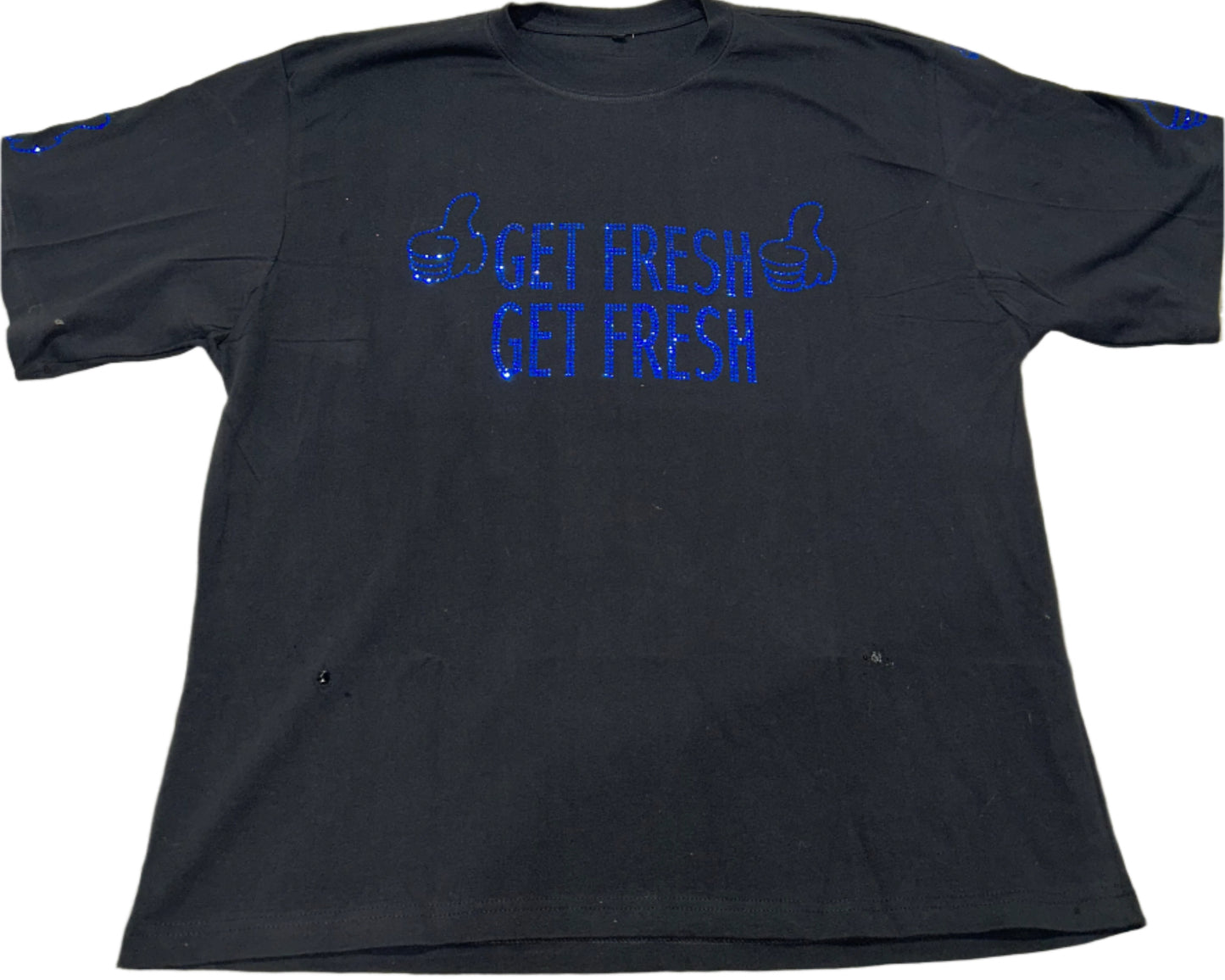Black GET FRESH OR GET LOST Two-Piece With Blue Rhinestone Embroidery