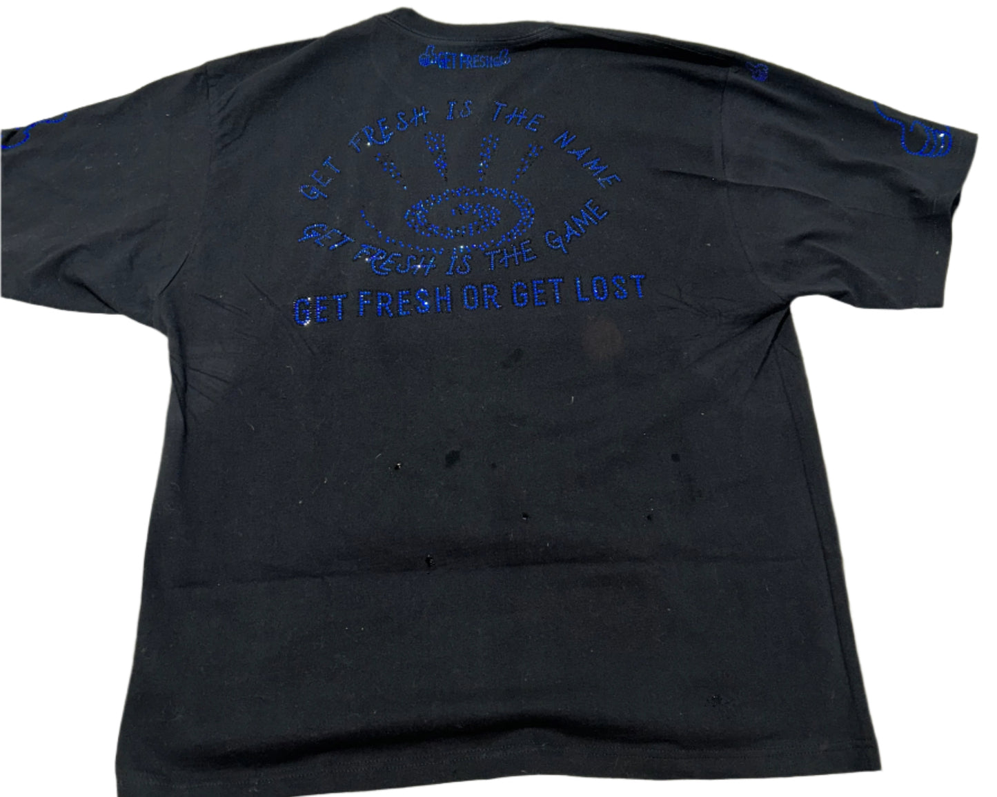 Black GET FRESH OR GET LOST Two-Piece With Blue Rhinestone Embroidery