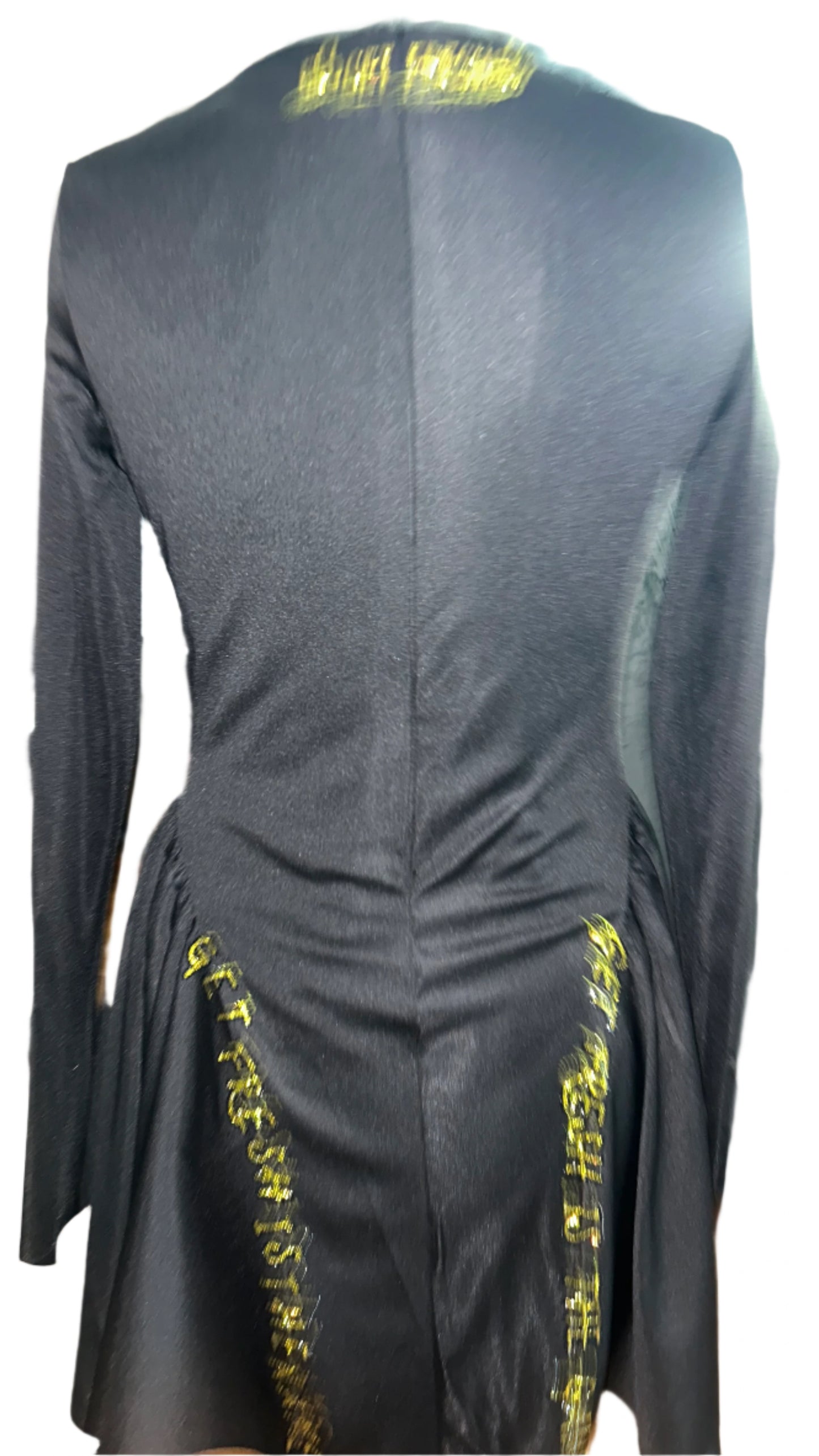 Black GET FRESH OR GET LOST Dress With Yellow Rhinestone Embroidery