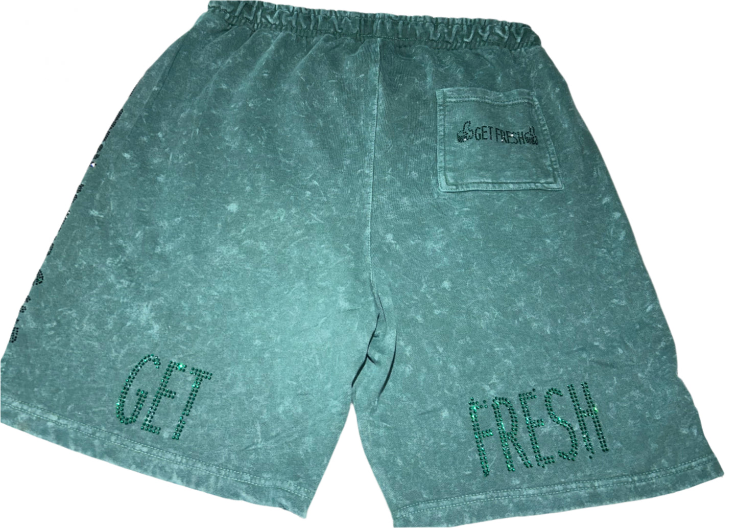 Green GET FRESH OR GET LOST Shirt & Shorts With Green Rhinestones Embroidery