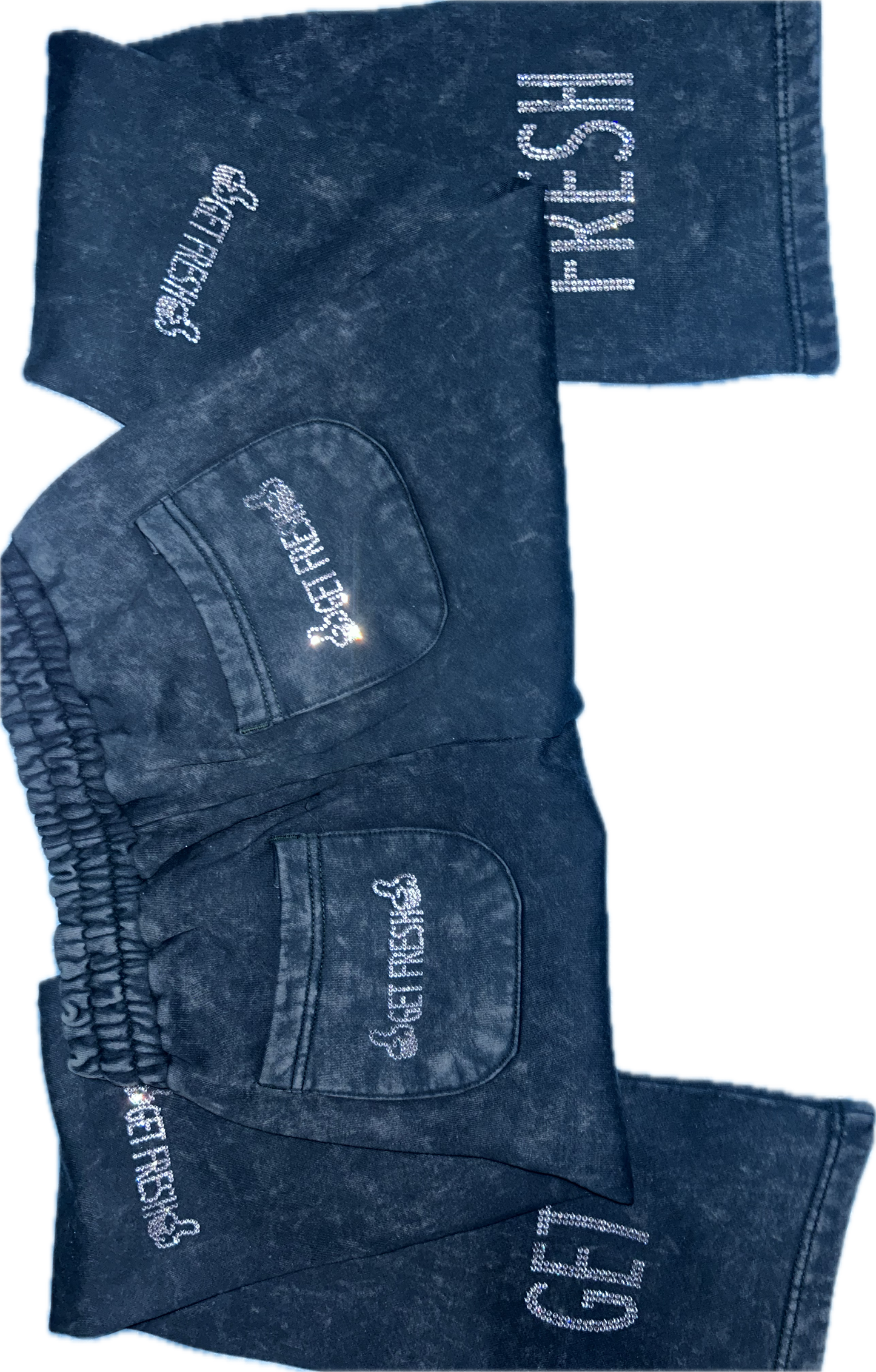 Blue GET FRESH OR GET LOST Two-Piece Sweatsuit With Clear & Black Rhinestone