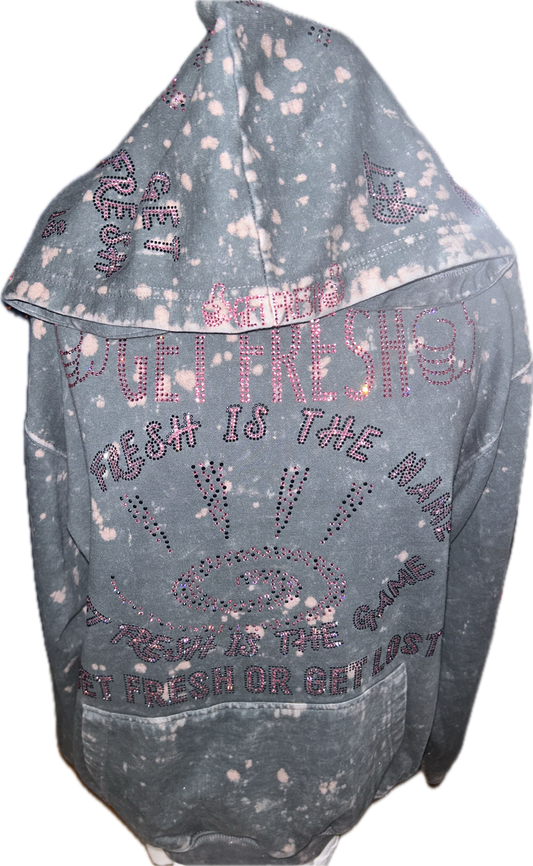 Gray And Pink GET FRESH OR GET LOST Two-Piece With Pink Rhinestone Embroidery