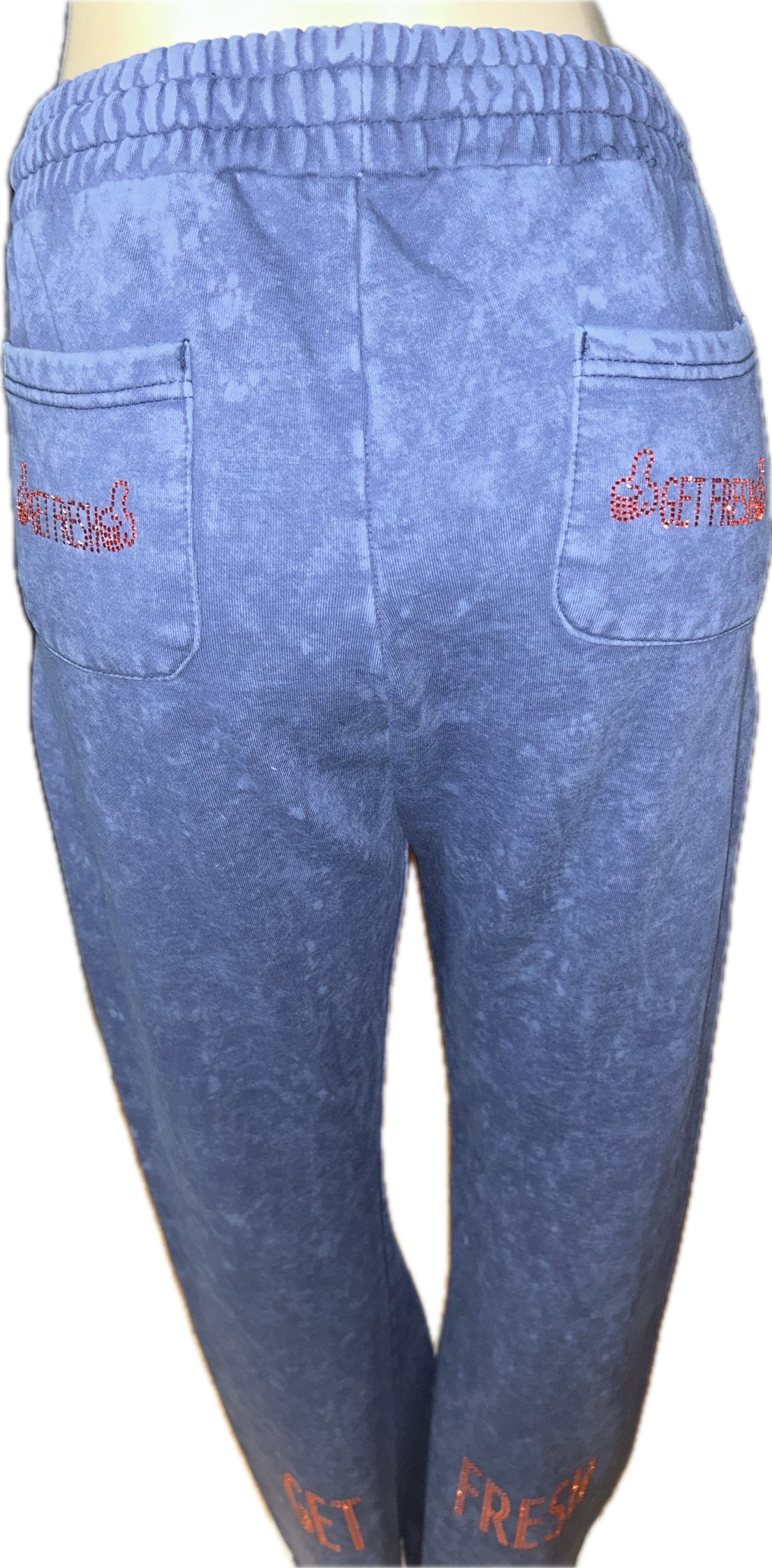 Blue GET FRESH OR GET LOST Two-Piece Sweatsuit With Orange Rhinestone Embroidery