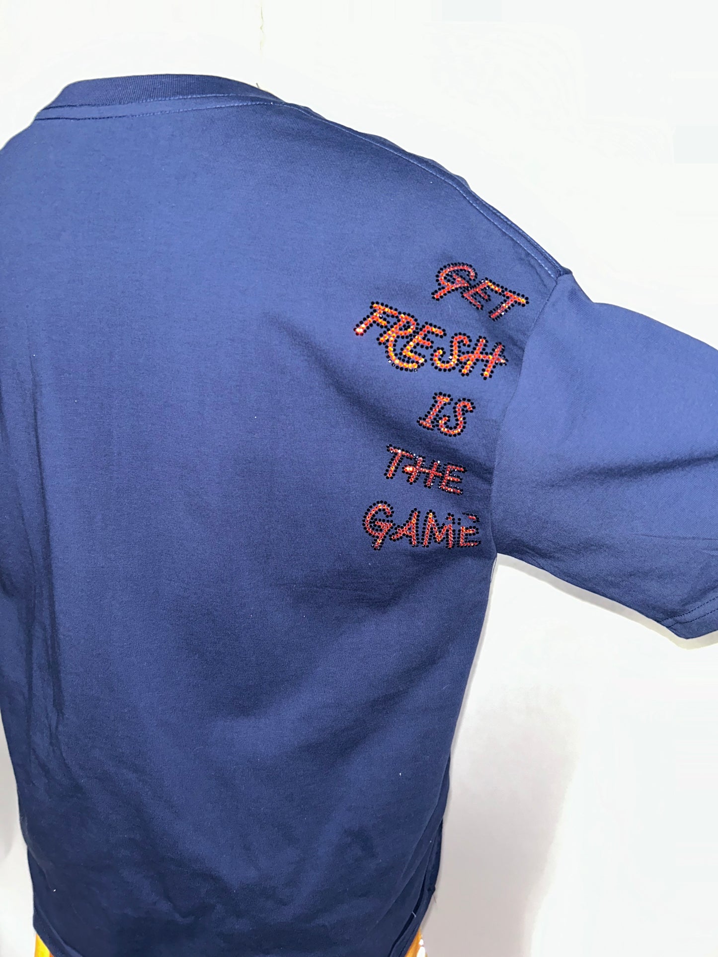 Navy Blue GET FRESH OR GET LOST With Black & Orange Rhinestone Embroidery
