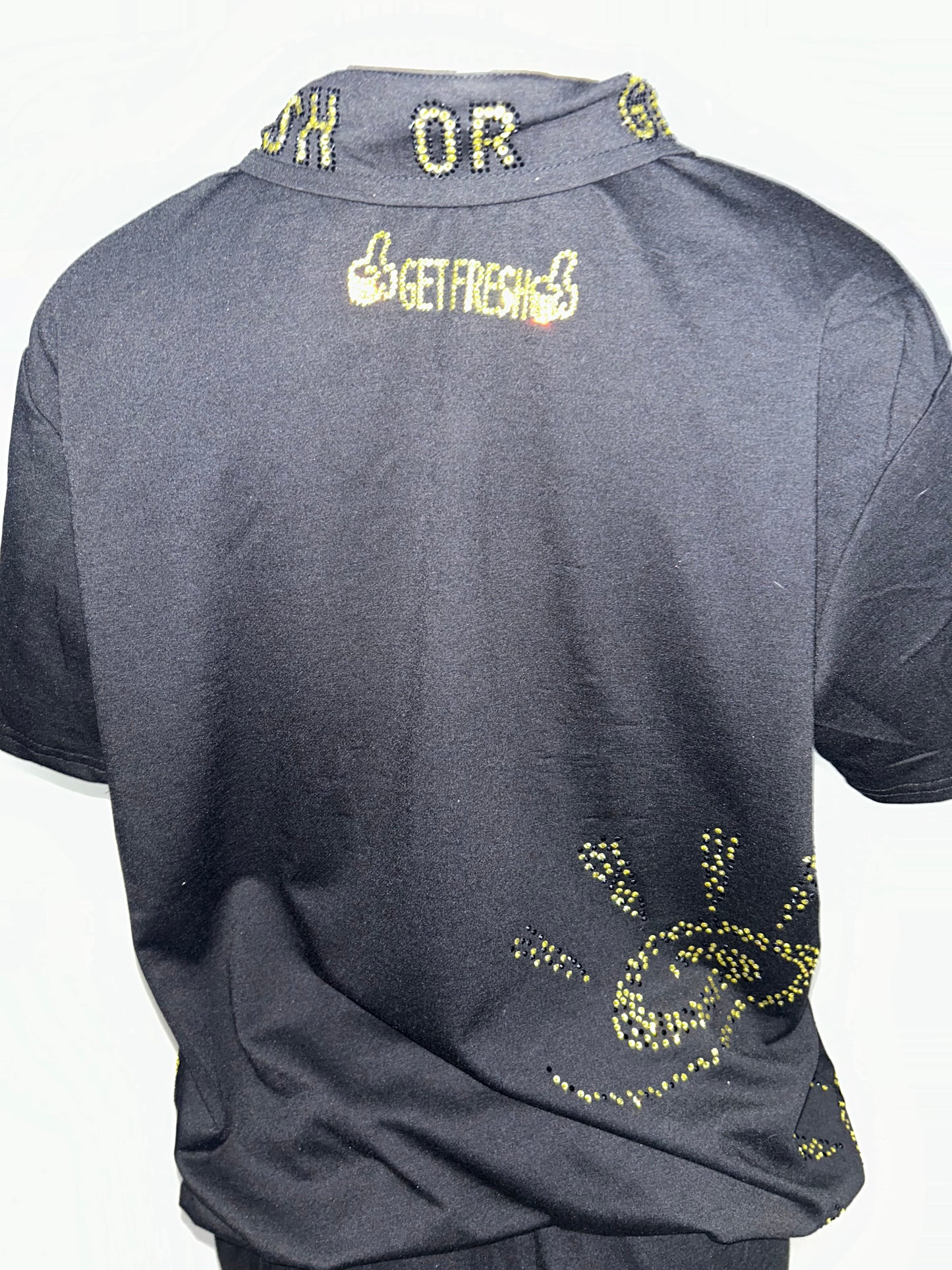 Black GET FRESH OR GET LOST Two-Piece With Yellow Rhinestone Embroidery