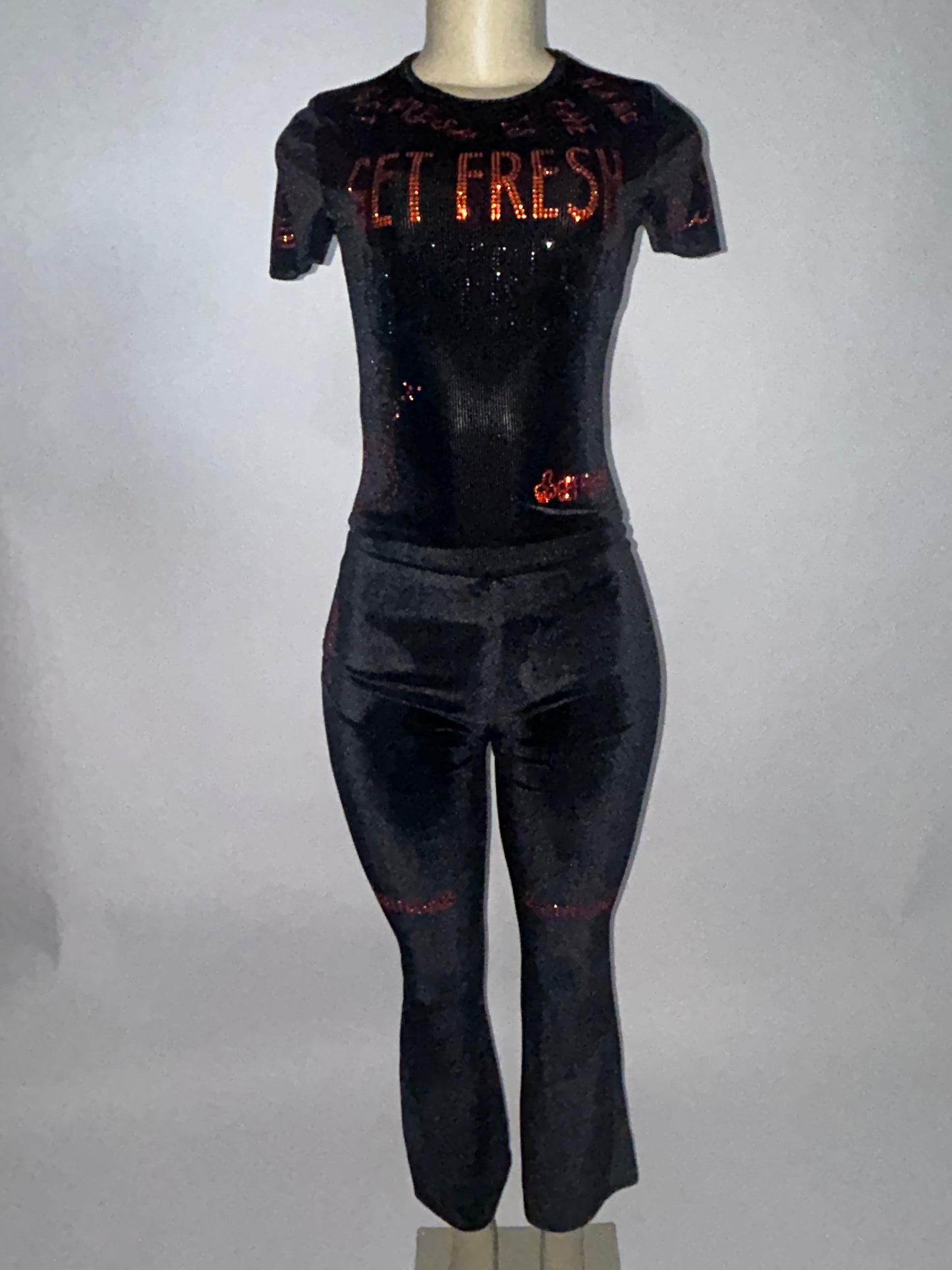 Black GET FRESH OR GET LOST Two-Piece With Orange And Black Rhinestone Embroidery