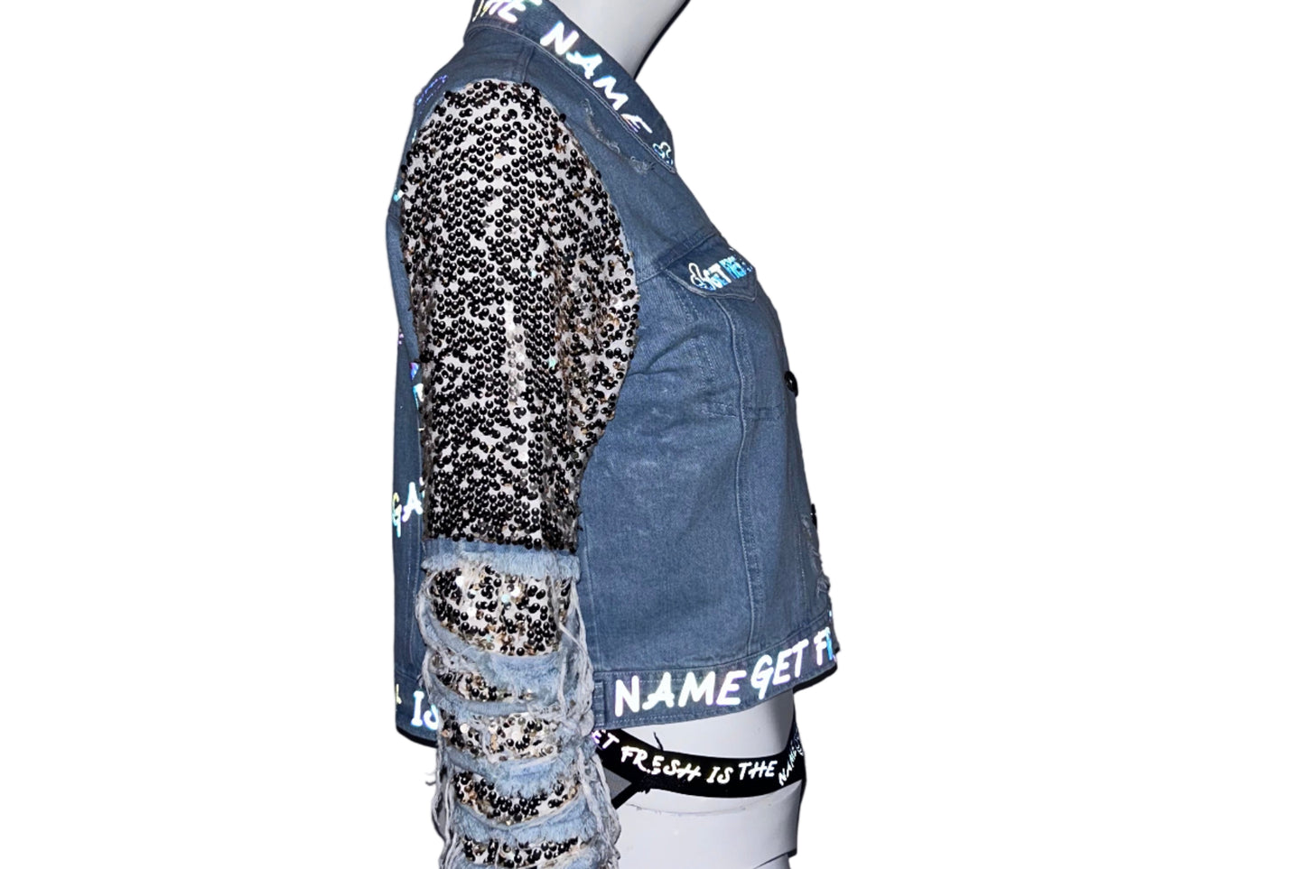Light Blue GET FRESH OR GET LOST Jean Jacket With Colored Reflector