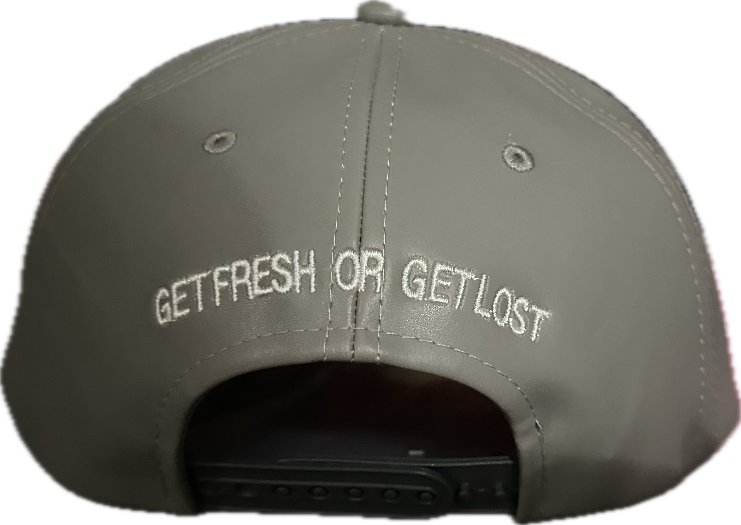Gray GET FRESH OR GET LOST Leather Hat With White Embroidery