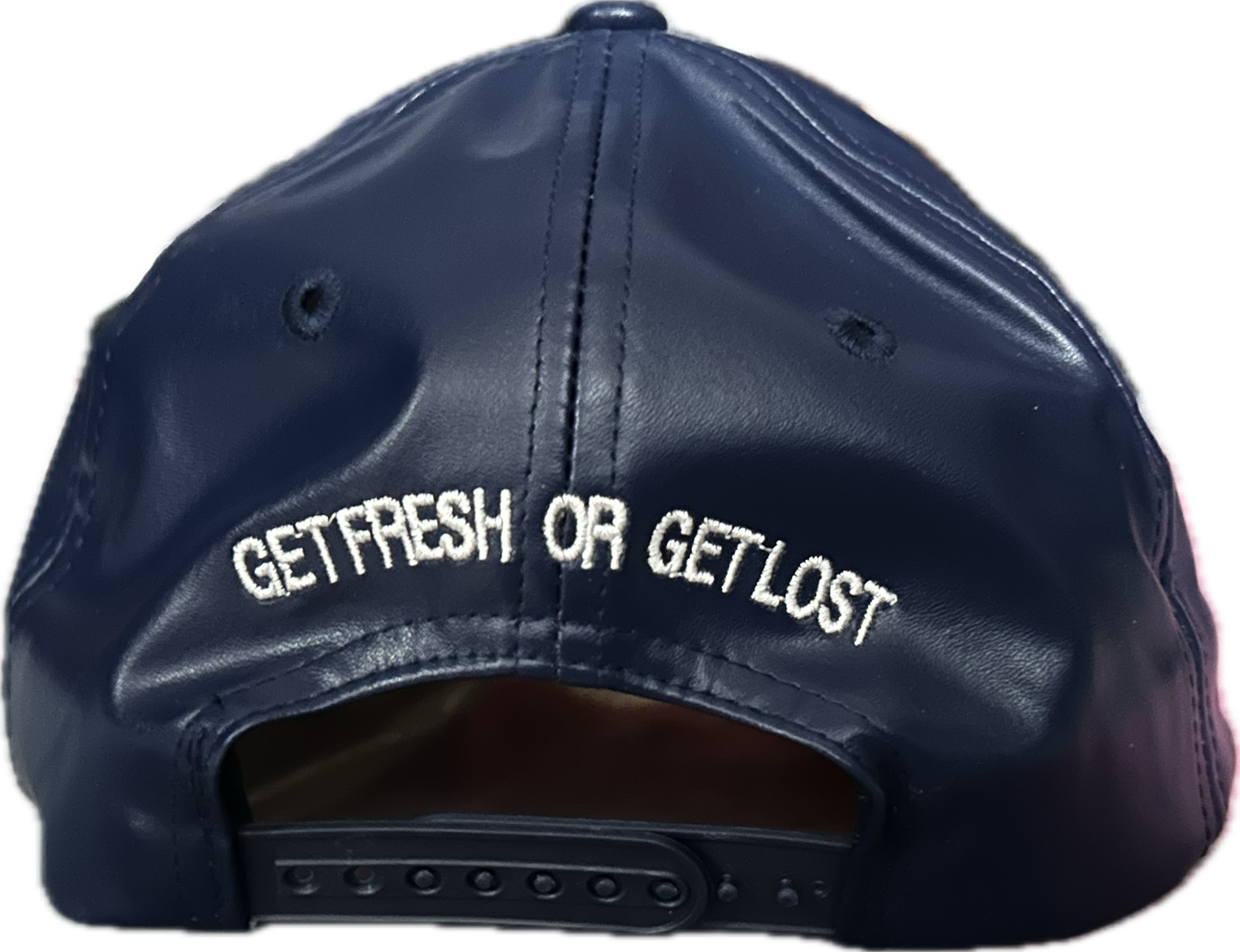 Navy Blue With White Embroidery GET FRESH OR GET LOST Leather Hat