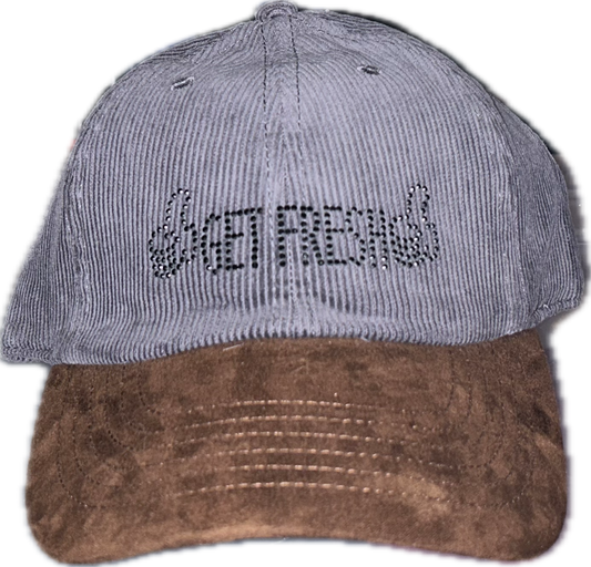 Gray And Brown GET FRESH OR GET LOST Dad Hat With Black Rhinestone Embroidery