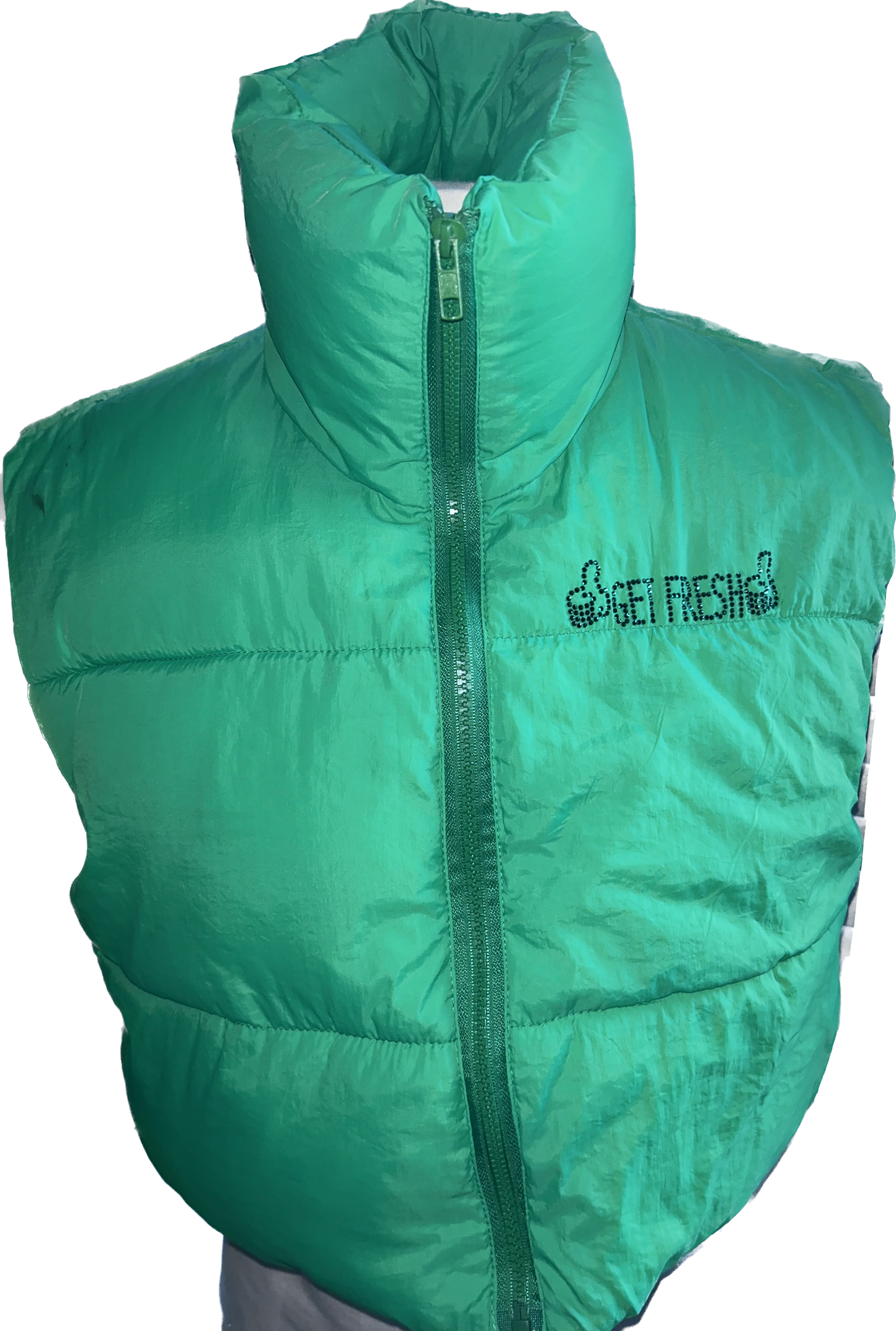 Green GET FRESH OR GET LOST Vest Rhinestone Embroidery