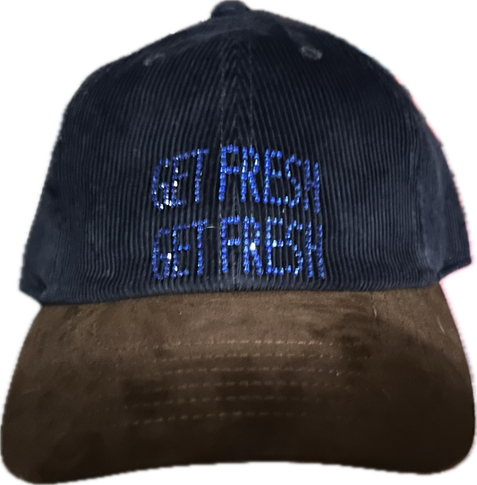 Royal Blue And Brown GETFRESH OR GET LOST Dad Hat With Royal Blue On Royal Blue Rhinestone Embroidery
