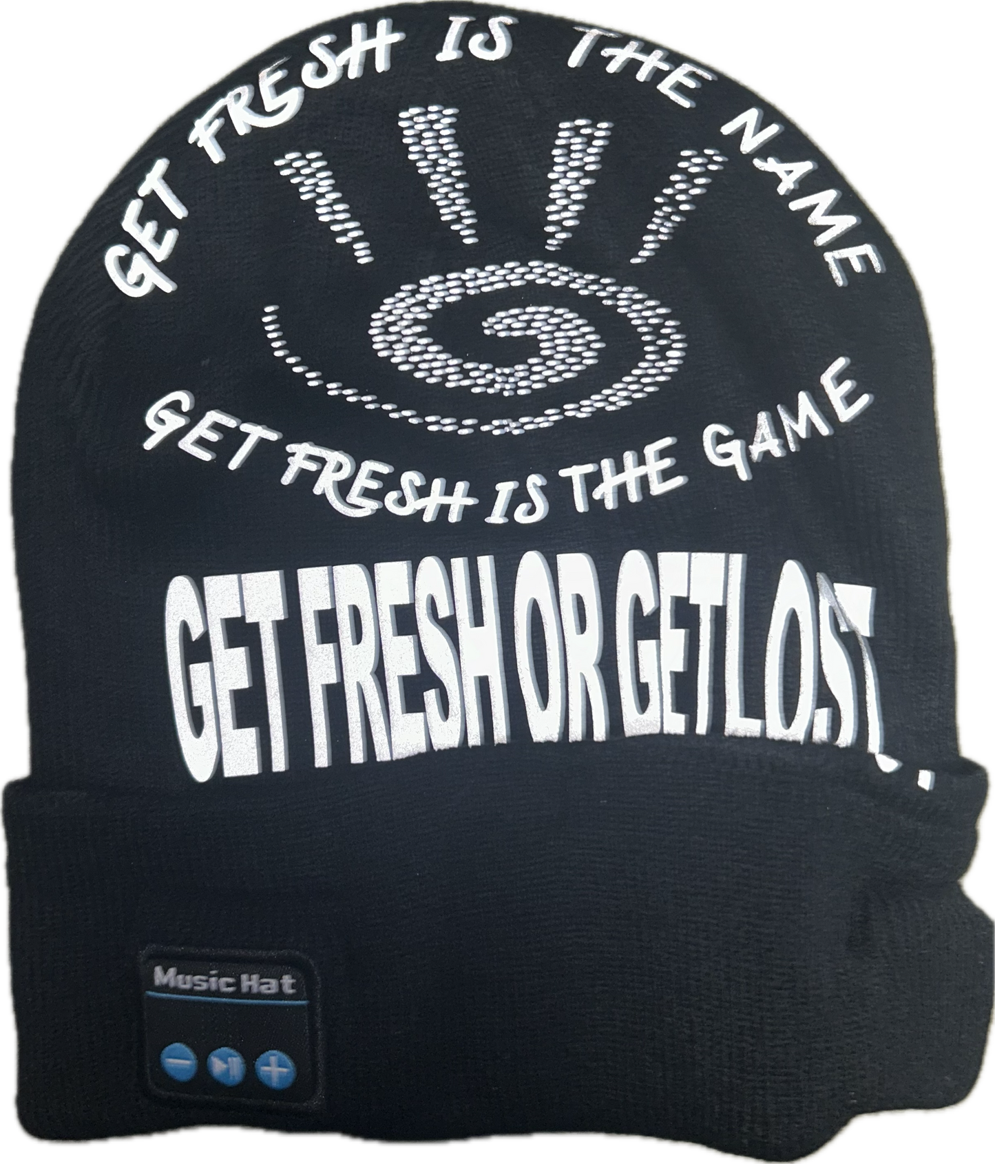 Black Beanie Hat With  Reflector GET FRESH OR GET LOST Bluetooth & LED Light