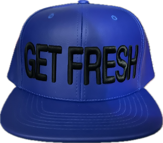 Royal Blue With Black Embroidery GET FRESH OR GET LOST Leather Hat