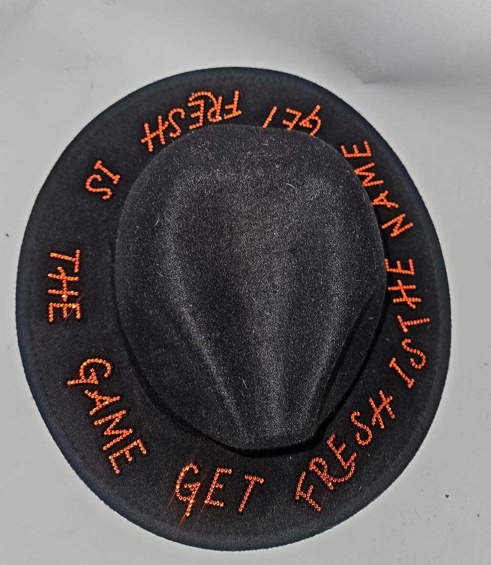 Black GET FRESH OR GET LOST Fedora Hat With Orange And Red Rhinestone Embroidery