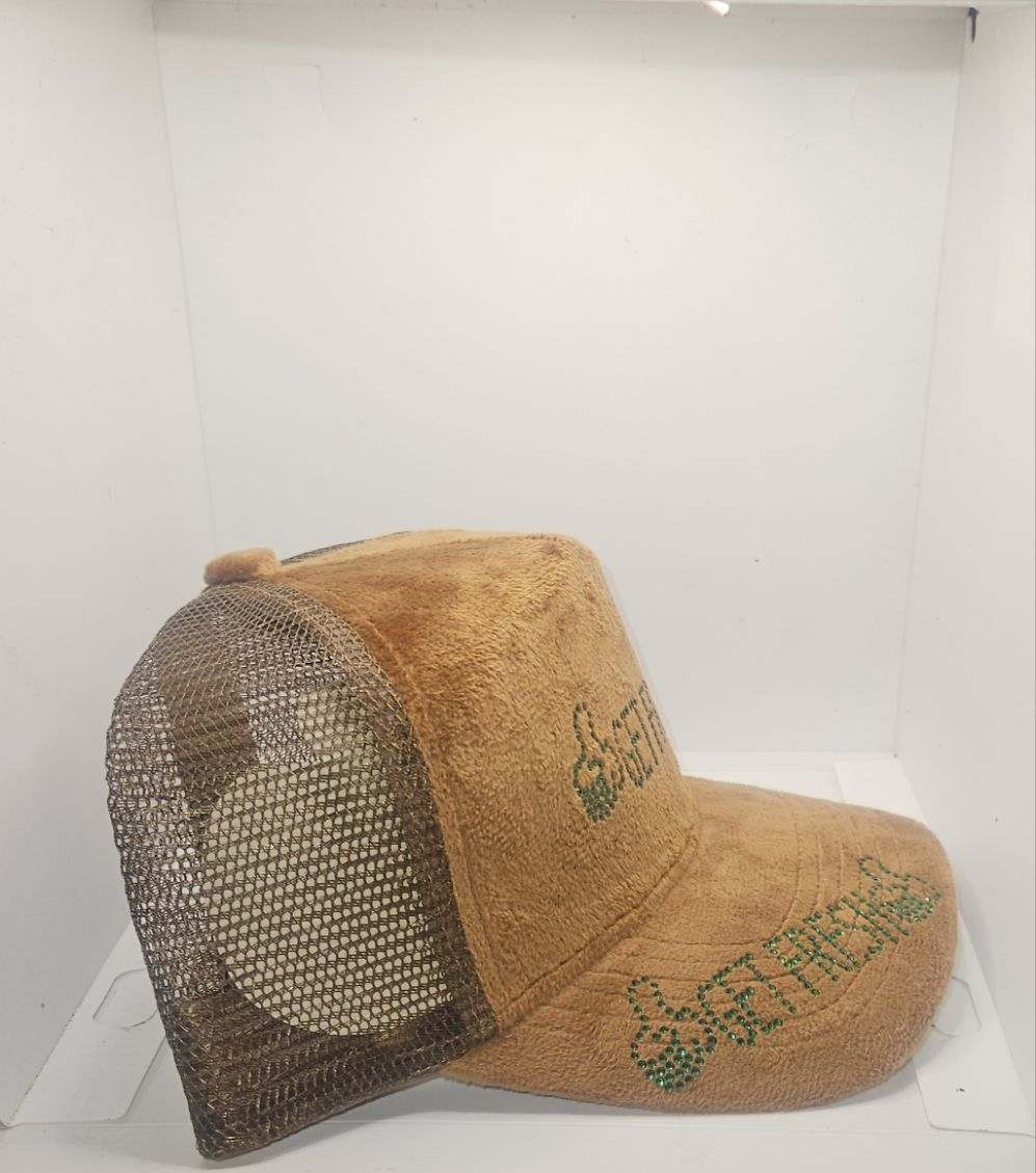 Brown GET FRESH OR GET LOST Hat With Green Rhinestone Embroidery And Colored Reflector