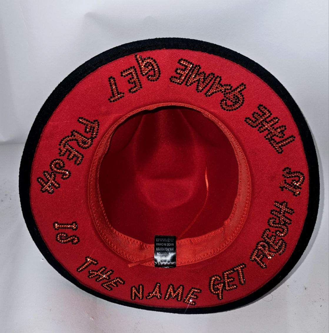 Black GET FRESH OR GET LOST Fedora Hat With Orange And Red Rhinestone Embroidery