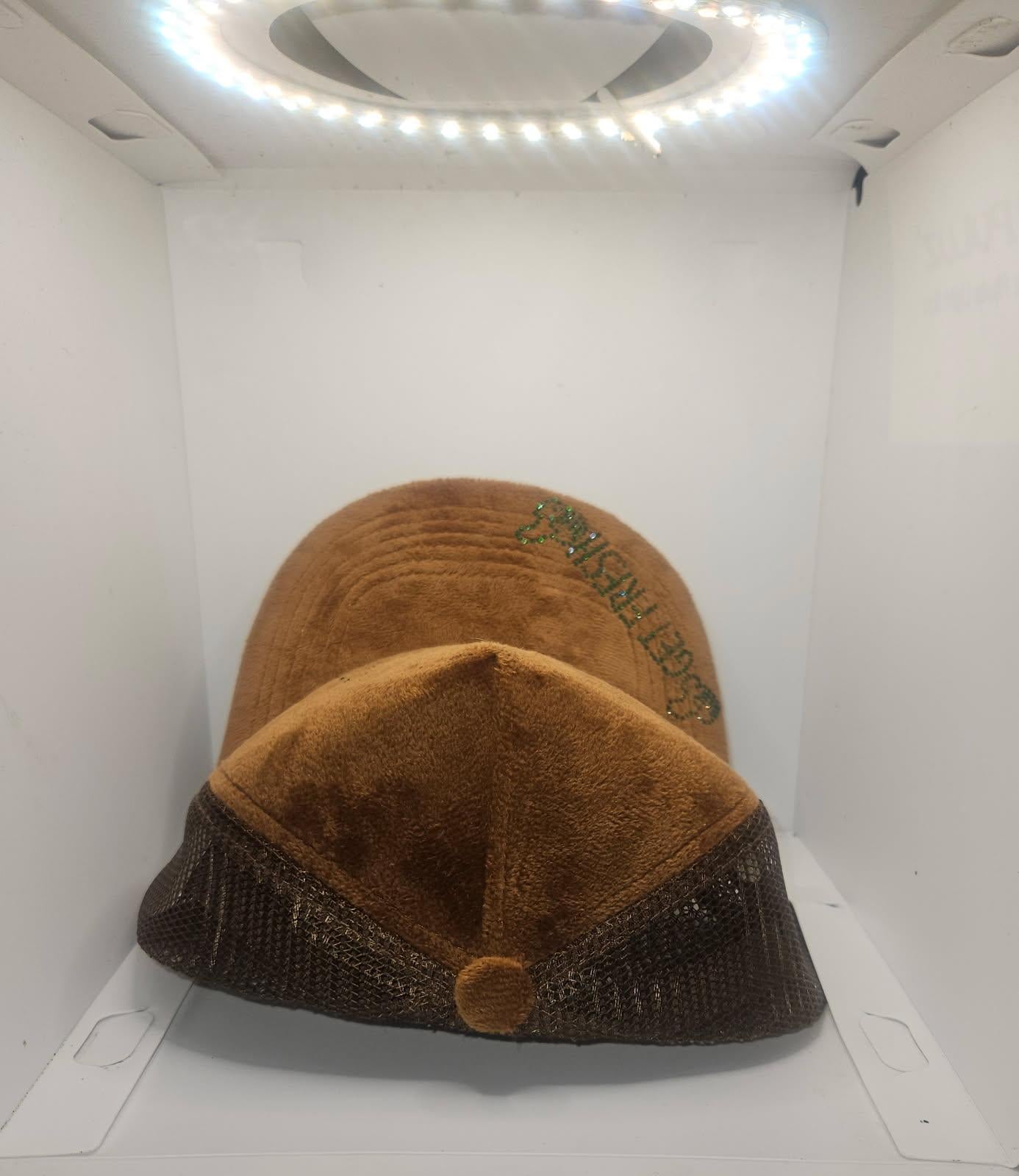 Brown GET FRESH OR GET LOST Hat With Green Rhinestone Embroidery And Colored Reflector