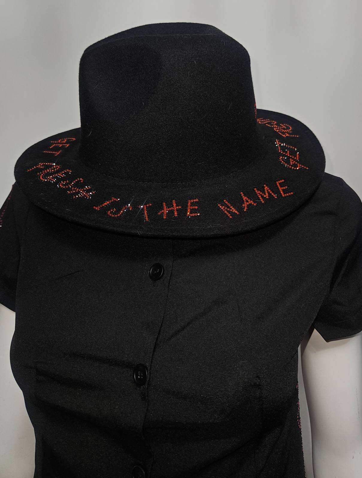 Black GET FRESH OR GET LOST Fedora Hat With Orange And Red Rhinestone Embroidery