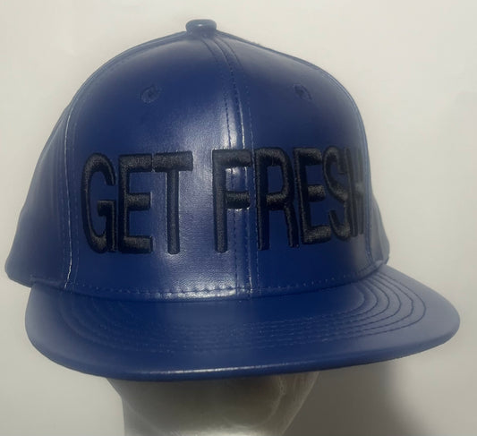Navy Blue Leather Get Fresh Or Get Lost Hat With Black Embroidery