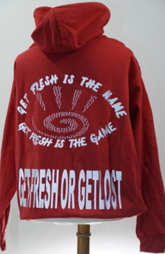 Red GET FRESH OR GET LOST Hoodie Reflector Embroidery