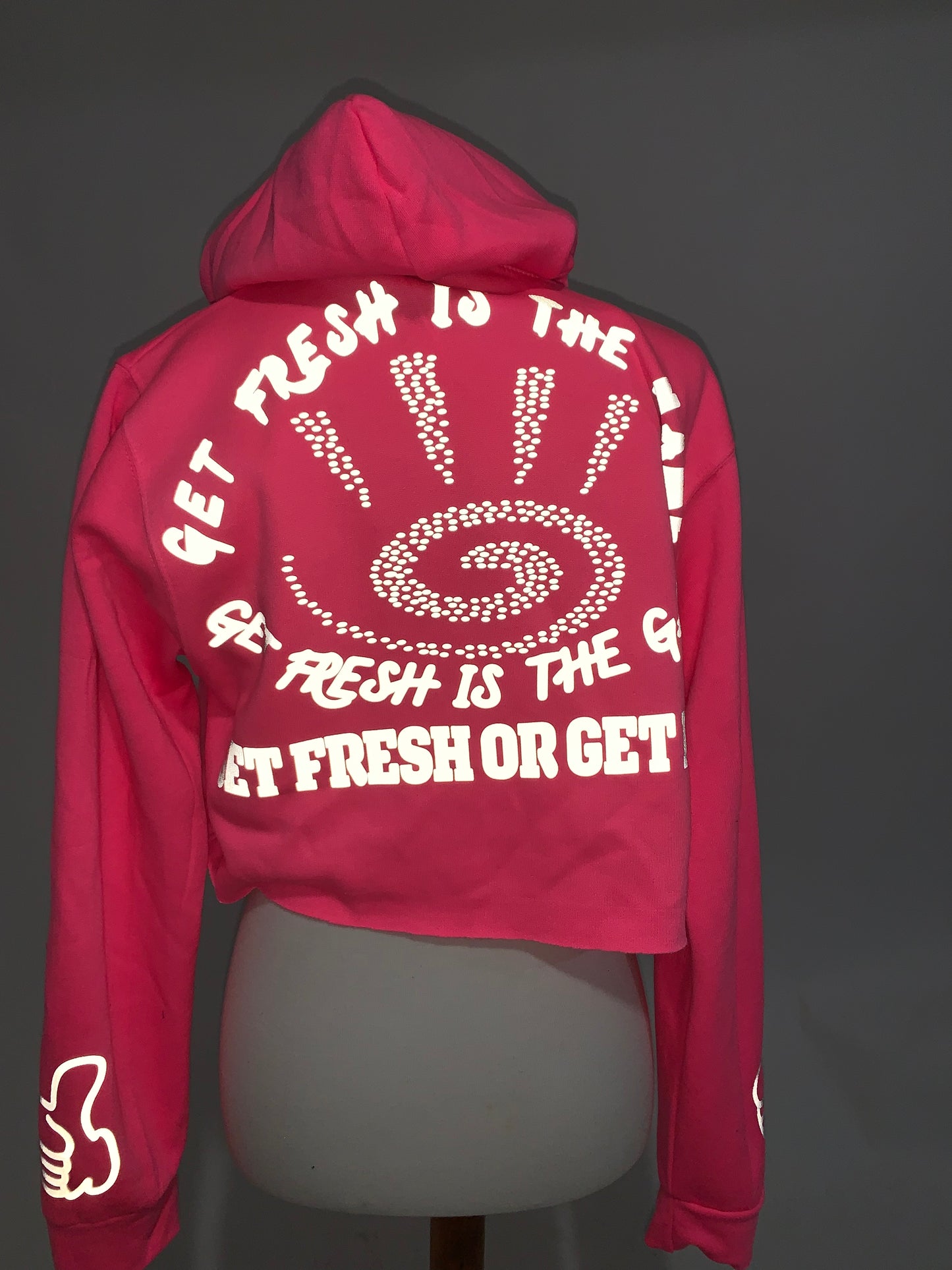 Bubblegum Pink GET FRESH OR GET LOST Hoodie Reflector Embroidery
