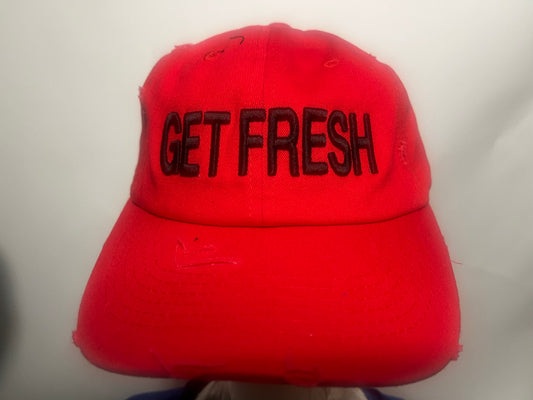 Red and black GET FRESH OR GET LOST Dad Hat