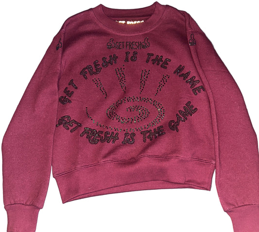 Burgundy Kids GET FRESH OR GET LOST Sweat-Shirt With Green Rhinestone Embroidery ￼