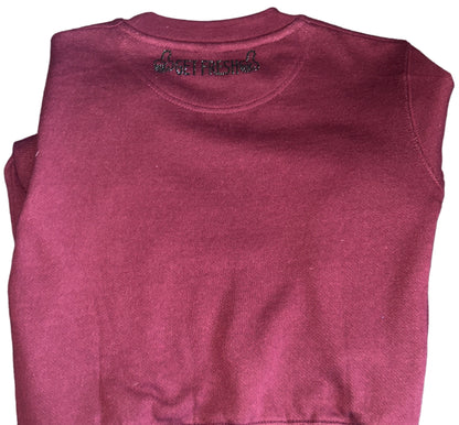 Burgundy Kids GET FRESH OR GET LOST Sweat-Shirt With Green Rhinestone Embroidery ￼