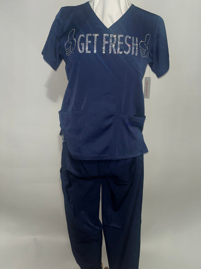 GET FRESH OR GET LOST Two Piece Rhinestone  Scrubs