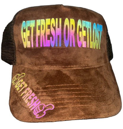 Brown GET FRESH OR GET LOST Hat With Colored Reflector