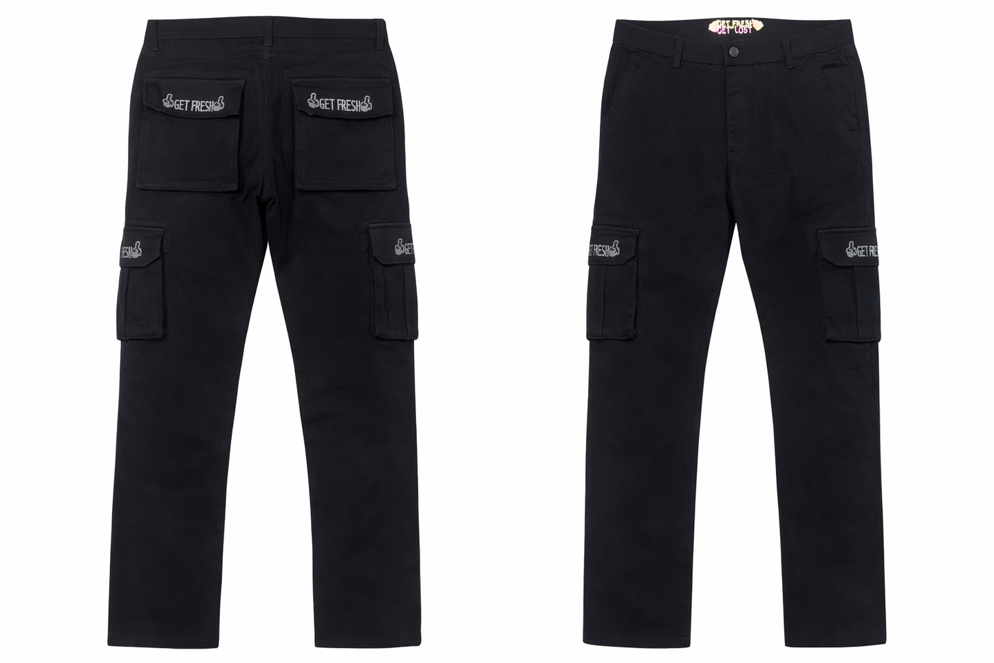 Black GET FRESH OR GET LOST Jean Two-Piece Outfit With Clear Rhinestone Embroidery