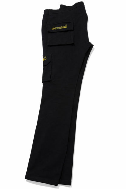 Black GET FRESH OR GET LOST Two-Piece Jean Outfit With Yellow Rhinestone Embroidery