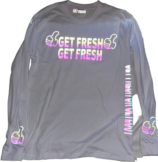 White GET FRESH OR GET LOST Long Sleeve Shirt With Colored Reflector